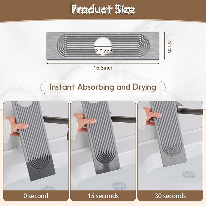 Faucet Mat for Kitchen Sink, Diatomite Quick Drying Tray, 15.8 Inch Kitchen