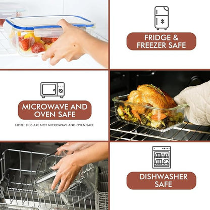 Razab 35 Pc Set Glass Food Storage Containers with Lids - Meal Prep Airtight Bento Boxes BPA-Free 100% Leak Proof (15 lids,15 glass & 5 Plastic Sauce/Dip Containers)