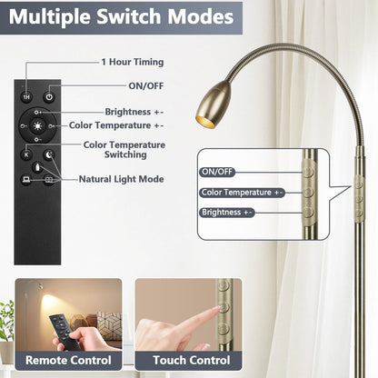 Reading Floor Lamp, 72" Tall LED Lamp with Flexible Gooseneck, Dimmable Zoomable Spotlight, Adjustable Color Beam Standing Lamp, Touch & Remote Control, Task Craft Bedroom Living Room (Bronze)