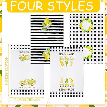 Bencailor 4 Pcs Lemon Kitchen Towels Lemonade Dish Towels Gnome Black and White