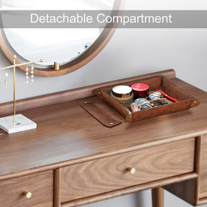 SITHON Valet Tray Desktop Storage Organizer, Removable 2 Compartments Catchall Tray Bedside Vanity Nightstand Caddy Holder Desk Storage Plate, Valentine's Day Gift, Brown