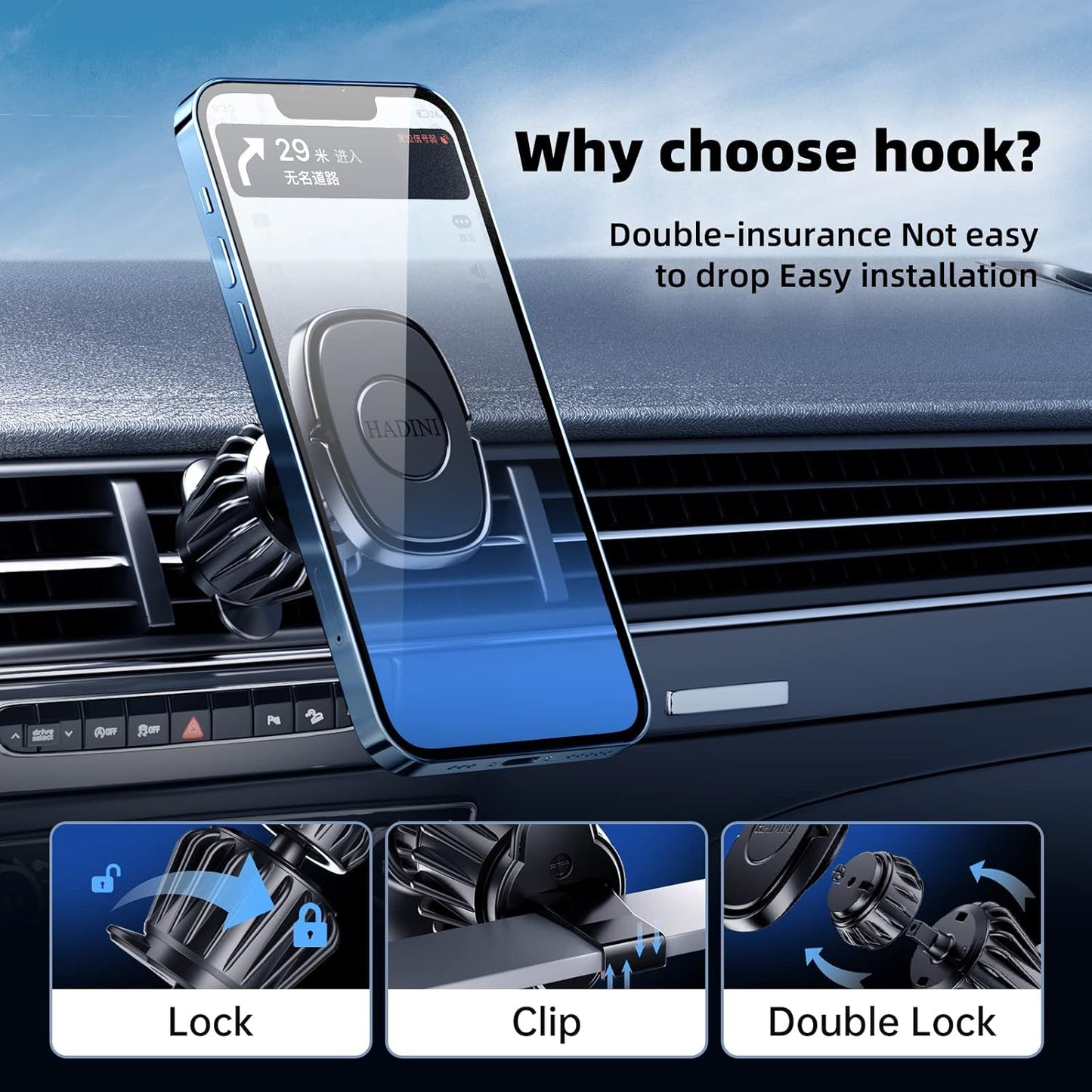 Magnetic Phone Holder for Car Vent [Metal Hook Clip] Car Mount Compatible with All Smartphones Fit All iPhone 17/16/15/14/13 Pro Max Plus & Samsung S25