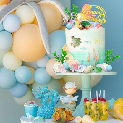 UFROMSKY 34pcs Turtle Cake Topper Under the Sea Cake Decoration with Ocean Turtle Starfish Conch and Seashells for Sea Theme Birthday Party Baby Shower Supplies
