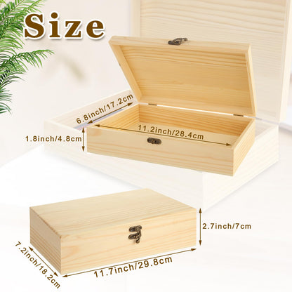 LANIAKEA 2PCS Unfinished Wood Box, 12" x 7.2" x 3" Wooden Box for Crafts, Wooden Box with Hinged Lid, Large Wooden Box for DIY Craft Art Hobbies and Home Storage