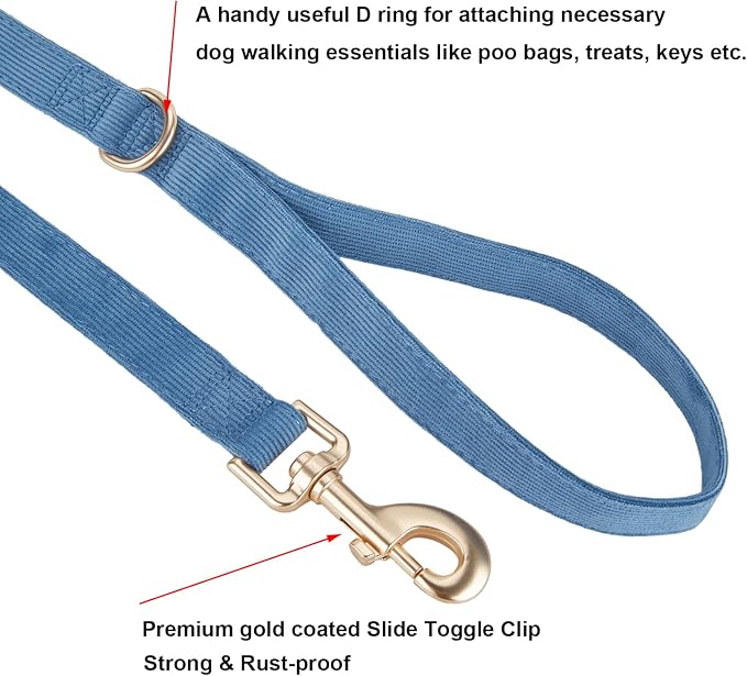 Soft Corduroy Dog Collar and Leash Set Adjustable Durable Dog Collars with Metal Buckle and Lead for Medium Dogs,Royal Blue
