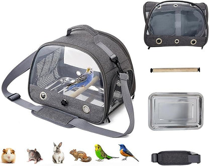 MANON ROSA Bird Carrier Backpack with Perch - Lightweight and Breathable Parrot Travel Cage with Stand Tray Shoulder Strap for Small Pets: Chinchillas, Hamsters, Squirrels, Bunnies, Kittens