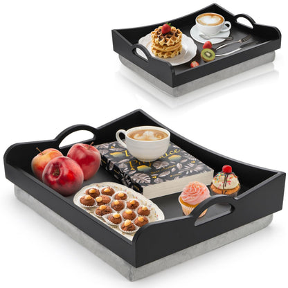 ELFULLY Lap Tray with Detachable Cushion, 16" x 12.5" Bamboo TV Bed Trays Table, Serving Tray with Handle for Adults Elderly Eating Food Breakfast Dinner in Recliner Couch Car