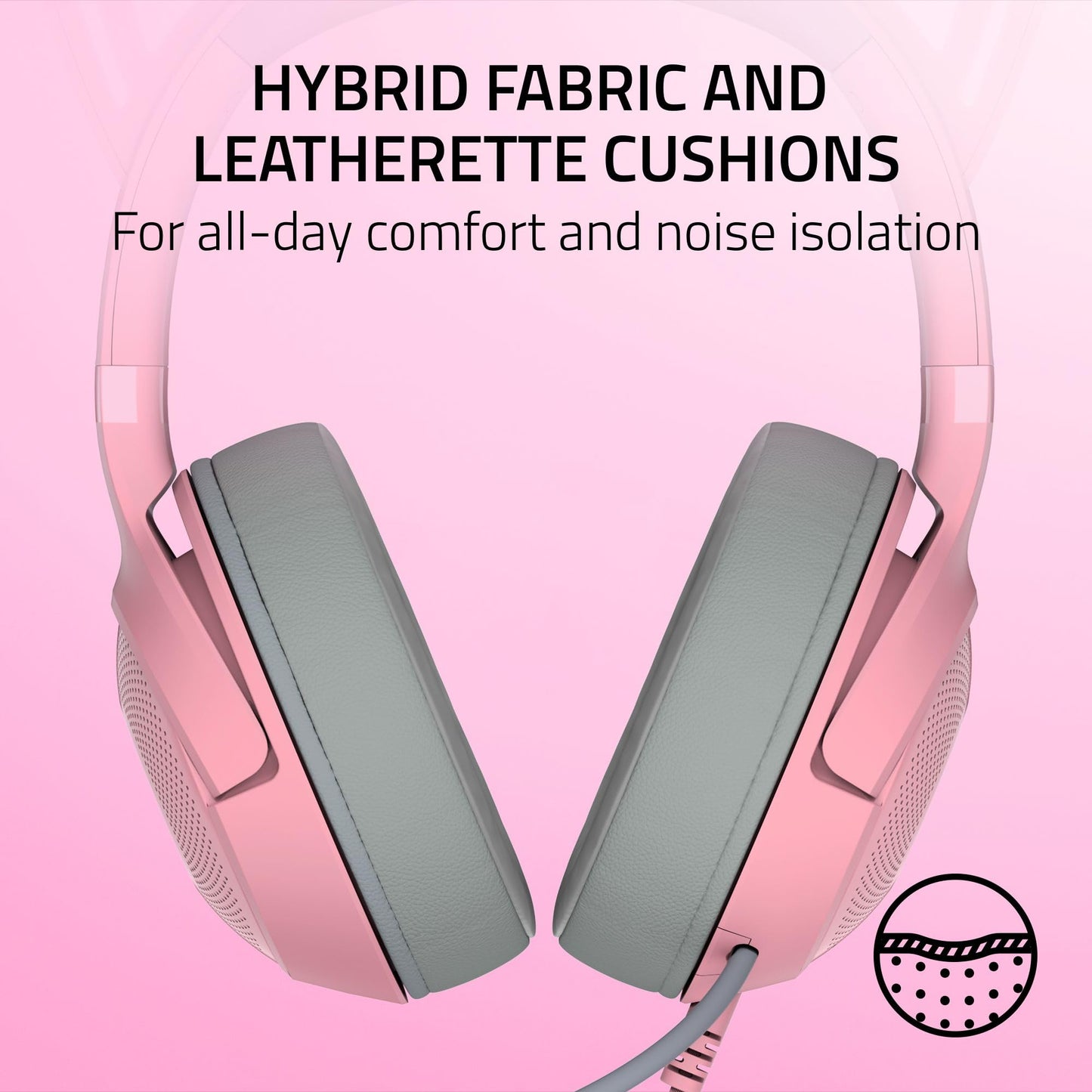 Razer Kraken Kitty V2 USB Wired Headset: Chroma RGB Kitty Ears - Stream Reactive Lighting - HyperClear Cardioid Mic - 40 mm Drivers - 7.1 Surround Sound - Comfortable Ear Cushions - Quartz Pink