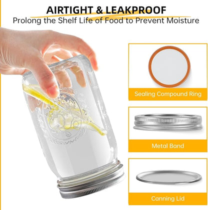 Miuyhji Wide Mouth Mason Jars 32 oz with Lids [9-Pack], Canning Jars with Metal Airtight Lids and Bands, 32 oz Glass Jars for Fermenting, Pickling, Freezing, Preserving, Meal Prep, Jar Décor