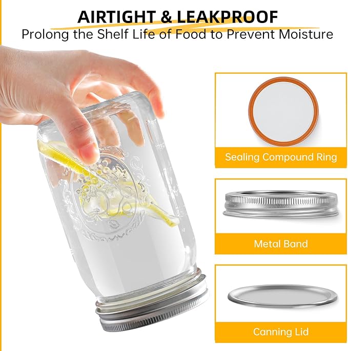 Miuyhji Wide Mouth Mason Jars 32 oz with Lids [2 Pack], Canning Jars with Metal Airtight Lids and Bands, Glass Jars for Fermenting, Pickling, Freezing, Preserving, Meal Prep, Jar Décor
