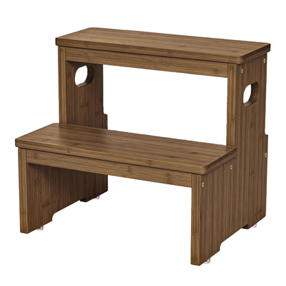 Aiowhy Two Step Stool for Adults and Kids, 450lbs Heavy Duty Step Stool, Bamboo Step Stool for High Beds, Portable Helper Step Stairs for Kids, for Kitchen, Bathroom, RV, Bedside Step Stool, Walnut
