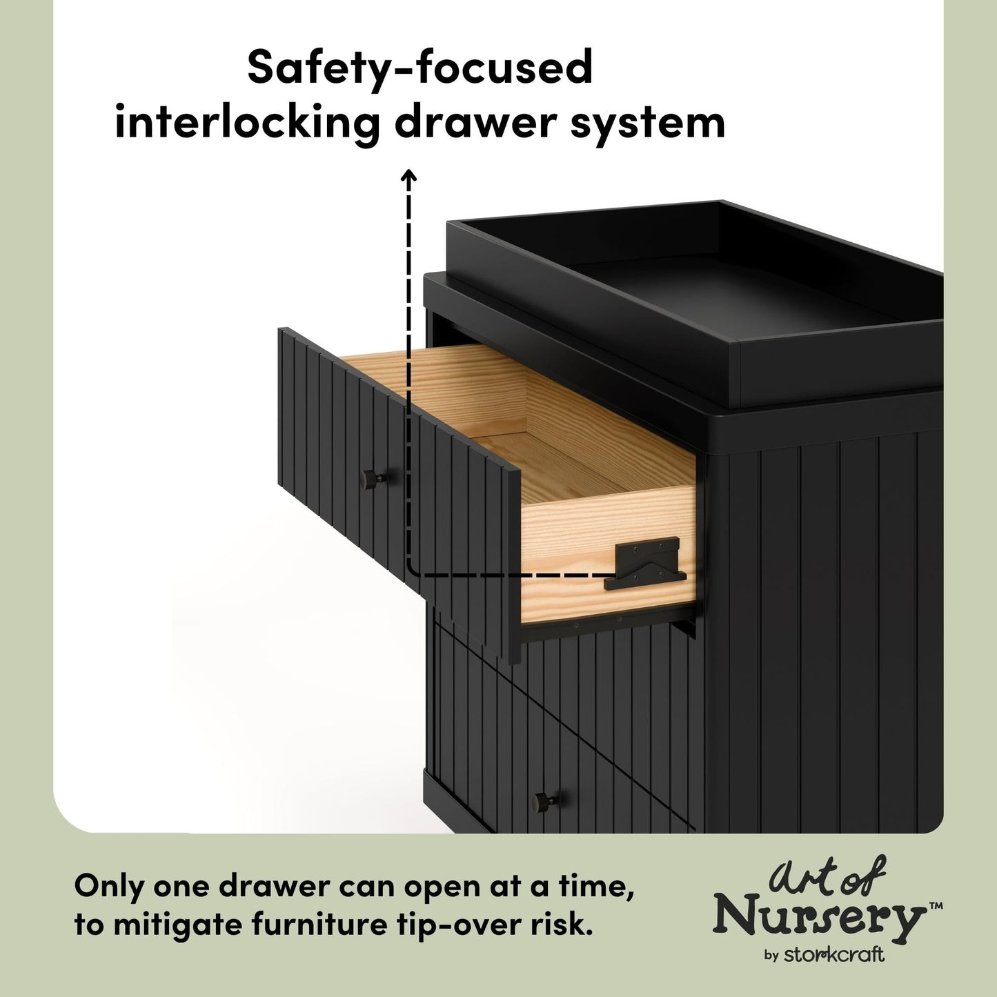 Storkcraft Kyoto 3 Drawer Chest with Topper (Black) - GREENGUARD Gold Certified, Nursery & Kids' Bedroom Wood Chest, Interlocking Drawer System, and Easy Assembly with Pre-Installed Tracks