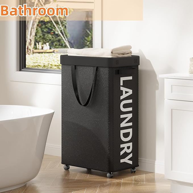 Laundry Basket with Wheels, 90L Rolling Laundry Hamper with Wheels, Large