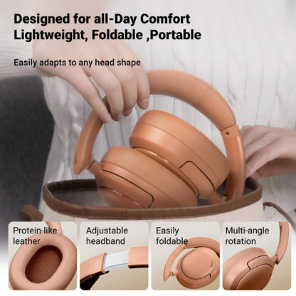 Edifier V80 Hybrid Active Noise Cancelling Headphones, True Wireless Over Ear Bluetooth Headset with 45H Playtime Hi-Res Audio Fast Charging Multipoint Connection for Travel Home Office (Brown)