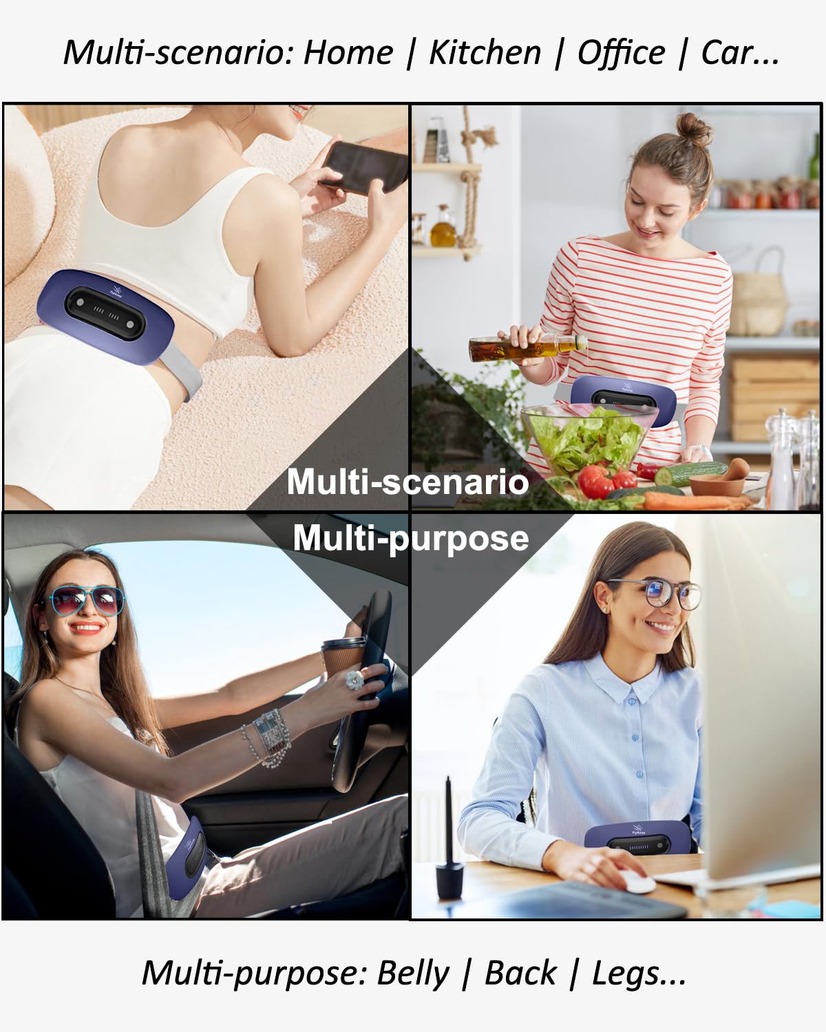 Electric Heating Pad, Portable Cordless Menstrual Heating Pad with 4 Heat Levels and 4 Massage Modes, Fast Large Heating Belly Wrap Belt for Cramps, Back Pain Relief Gifts for Women Girls Her(Black)
