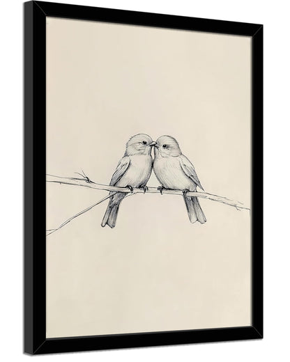 FBBLANG Minimalist Love Birds Wall Art – Neutral Beige Black & White Bird Illustration, Modern Scandinavian Home Decor for Bedroom Living Room Office Bar Black Frame 10 x 8 in
