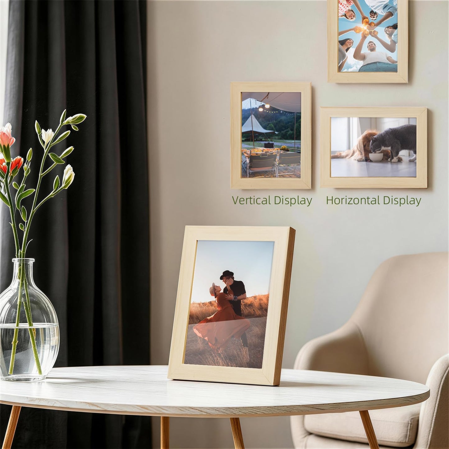 DOBVDLA 5x7 Picture Frame Set of 4, High Definition Glass for 5 x 7 Natural Solid Wooden Frames, Wall and Tabletop Display Thin Border Photo Frame Vertical or Horizontal Wall Hanging for Home Décor