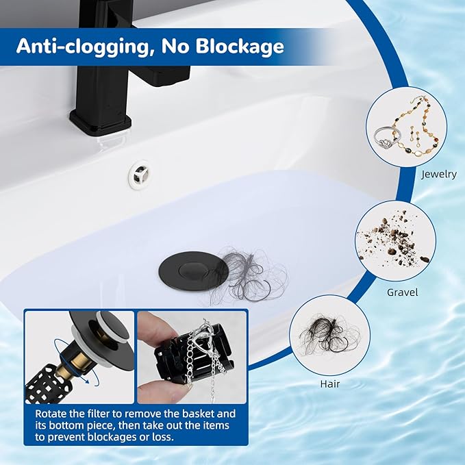 Hibbent 2 Pack 3 in 1 Bathroom Sink Drain Strainer, Universal Pop Up Stopper