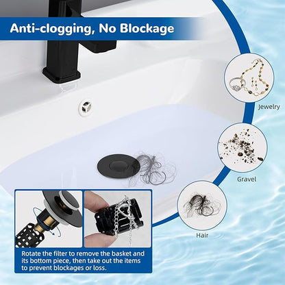 Hibbent 2 Pack 3 in 1 Bathroom Sink Drain Strainer, Universal Pop Up Stopper