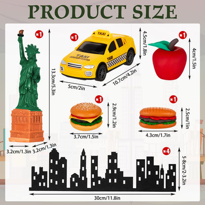 Gemscream 9 Pcs New York Cake Decorations New York Party Decorations Mini Statue of Liberty Yellow Taxi Apple Skyscraper Borders Hot Dogs for American Theme Party Birthday NYC Souvenirs Gift