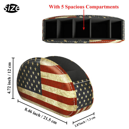 QIELIZI Leather Remote Caddy Desktop Organizer with 5 Spacious Compartments for TV Remotes/Media Controllers/Office Supplies (American Flag)