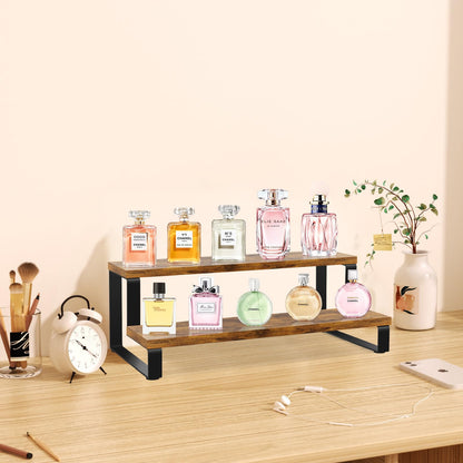 ELITEROO Wooden Display Riser Stand, Tiered Perfume and Cologne Organizer Stand, 2 Tier Rustic Display Shelf for Party,Makeup,Figures,Cupcake,Perfume,Dessert,Candles