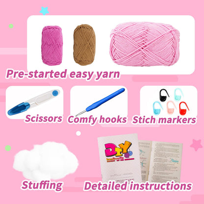 JXINLODGEG Crochet Kit for Beginners, Crochet Animal Kits for Starters with Step-by-Step PDF File Tutorials, Crocheting Kit for Adults DIY Art Craft Knitting Starter with Hooks Pig