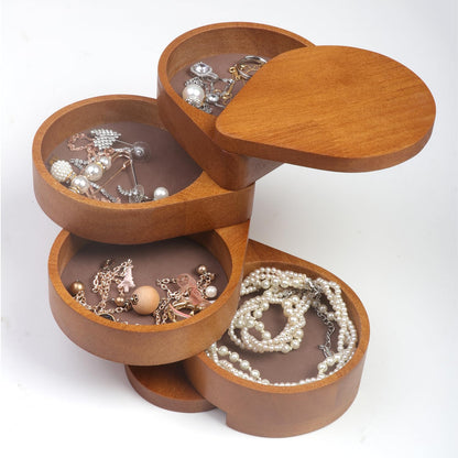 JSVER Portable Jewelry Organizer Wooden Jewelry Box, 4-Layer Rotatable Jewelry Holder, Travel Jewelry Organizer For Rings, Necklaces, Earrings, Bracelets