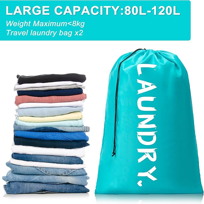 2 Pack XL Travel Laundry Bag, Machine Washable Dirty Clothes Organizer