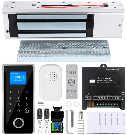 Waterproof Fingerprint Access Control Kit, 1200LBS Holding Force NC Mode Magnetic Lock, IP68 Metal Keypad Supports Fingerprint, Password, RFID Card & Remote Unlock for Door Security