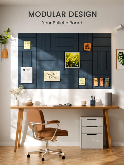 Bumusty Large Cork Board Alternative-36 x 24" Felt Bulletin Board Tiles, with 30 Pushpins, 40 Adhesive Tabs, Bold-Stripe 6-Pack, Cork Boards for Office Push Pin Board Felt Board-Navy Blue
