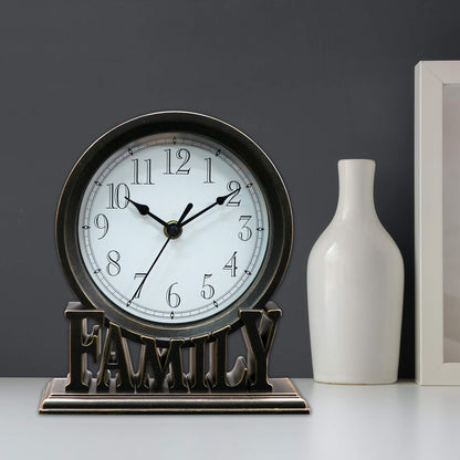 clumsy pets 6.5 Inches Table Clock, Vintage Non-Ticking Family Mantel Desk Clock Battery Operated with Quartz Movement HD Glass for Kids Bedroom Living Room Office (Antique Black)