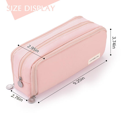 CICIMELON Large Capacity Pencil Case 3 Compartment Pouch Pen Bag for School Teen Girl Boy Men Women (Pink)