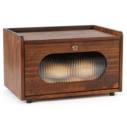 Sunhoo Bread Box for Kitchen Countertop Storage Wooden Breadbox Holder Container Morden Rustic Fresh Bread Keeper Farmhouse Stackable Organizer Bin for Homemade Food Shelf Acrylic Window (Brown)