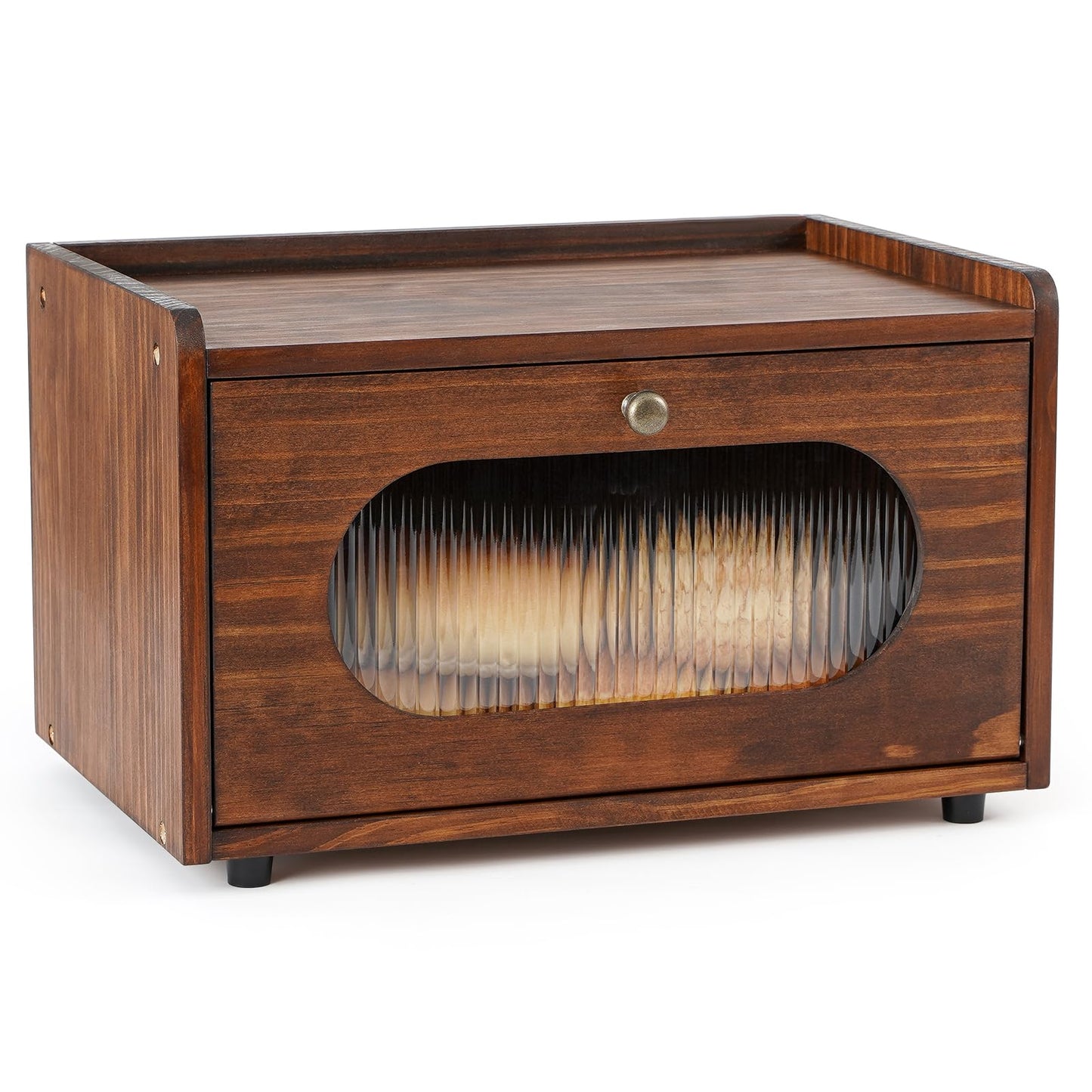 Sunhoo Double Layer Bread Box (L14.4in*W9.4in*H13.4in/Brown) and Single Wooden Bread Storage(L14.37in*W9.25in*H8.66in/Brown) Rustic Bread Keeper Farmhouse Food Organizer Pantry Shelf Acrylic Window