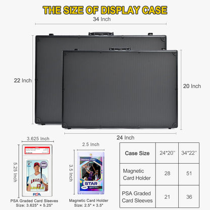 Trade Show Display Case – 34"x22" Large Aluminum Locking Tabletop Showcase for Trading Cards, Sports Cards, TCG, Jewelry – Lightweight & Portable for Exhibitions, Conventions, and Collectibles, Black