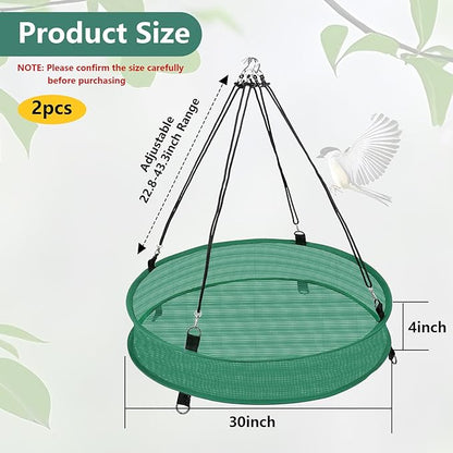 2Pcs Bird Seed Catcher Tray for Hanging Bird Feeder Platform, 4" Deep Birdseed Hoop for Hummingbird Feeders Bee Feeder Outdoor Garden Accessories (Green, 30inch)
