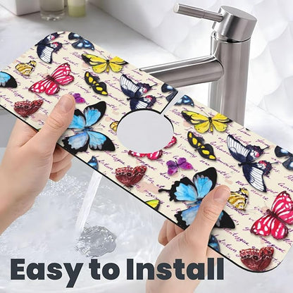 Butterfly Beautiful Vintage Butterflies Kitchen Sink Splash Guard Faucet Mat 1