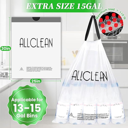 Trash Bags 15 Gallon Tall Kitchen Drawstring Garbage Bags, Fit 13-15 Gal Bins