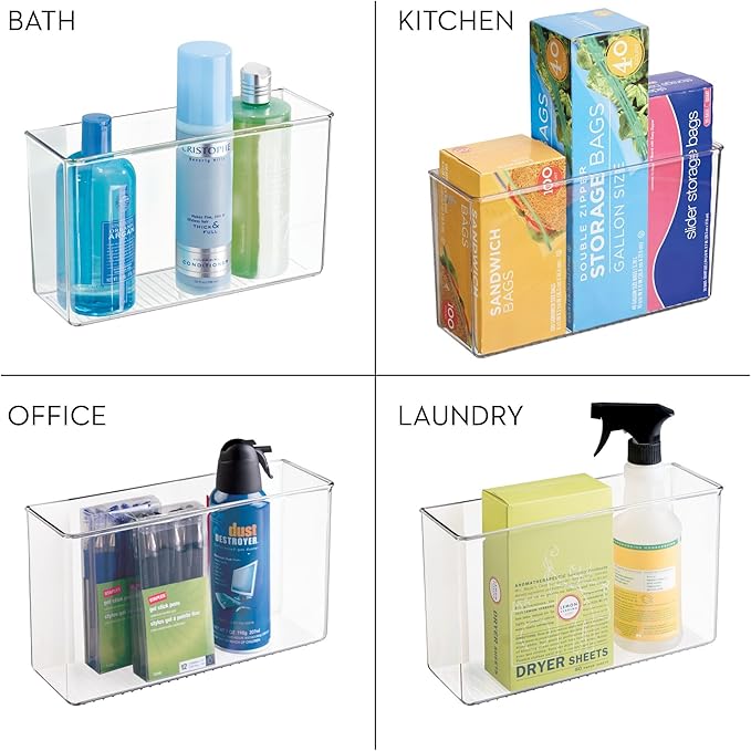 iDesign Adhesive Organizer Bin, Set of 2, Clear | Damage-Free Hanging, For Kitchen, Bathroom, or Office