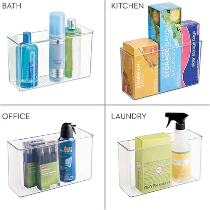 iDesign Adhesive Organizer Bin, Set of 2, Clear | Damage-Free Hanging, For Kitchen, Bathroom, or Office
