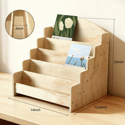 SPVIKISGO 5-Tier Greeting Card Display Stand, Wooden Rack Holder for Display Postcards, Cards, Brochure and Stickers, also for Vendors, Counter Retail