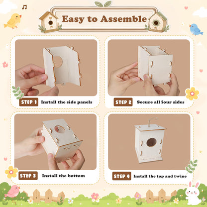 BlockPro 24 Pack Bird House Kits for Kids with Paint & Brushes, DIY Wooden Birdhouse Painting Set, Spring Summer Arts Projects, Educational Craft Gift for Birthday, Party, Parent-Child Activities