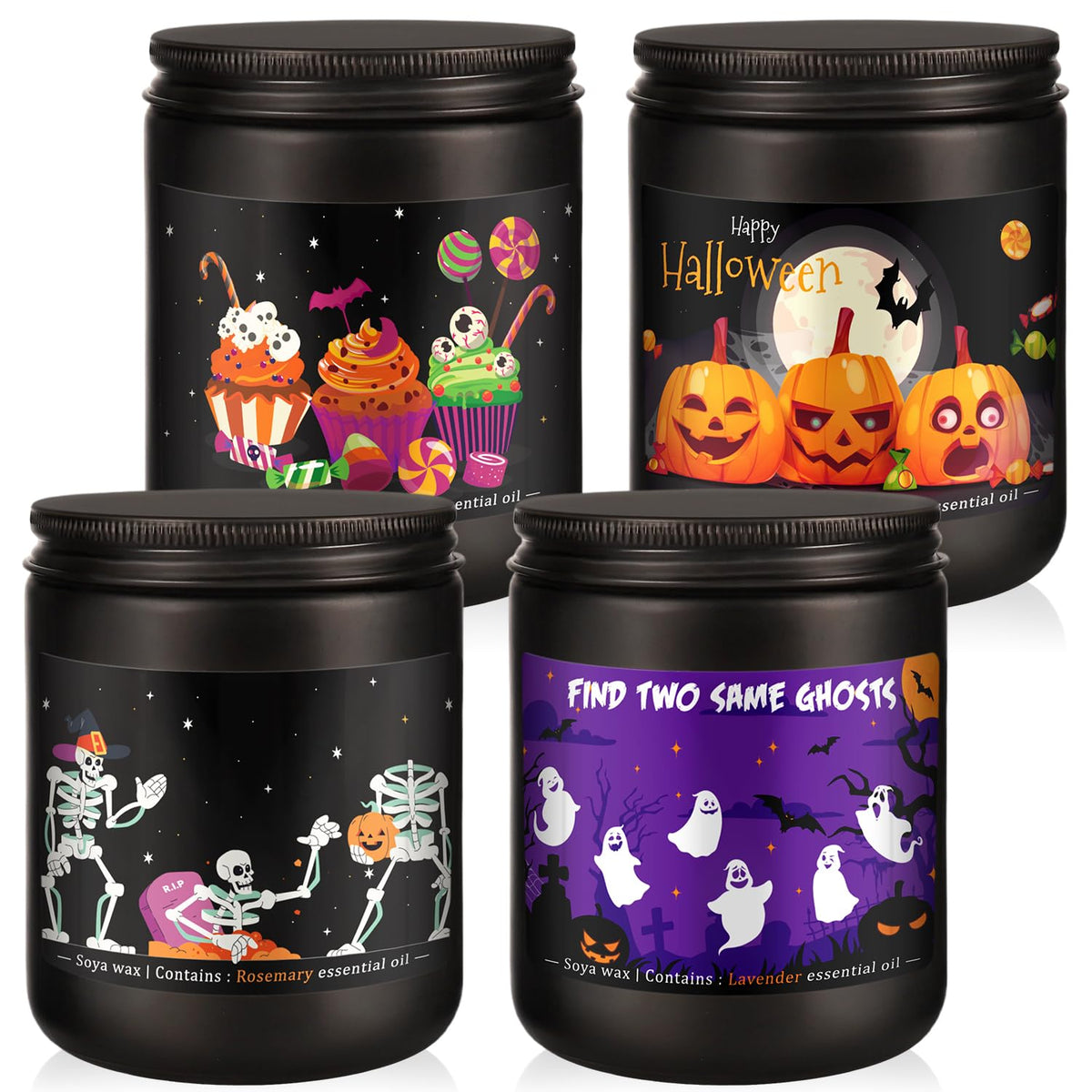 4 Pack 8Oz Halloween Scented Candles for Home Scented Aromatherapy Candles, Soy Wax Autumn Candle Gift Set for Women Men，Home Decoration，Themed Party Decor