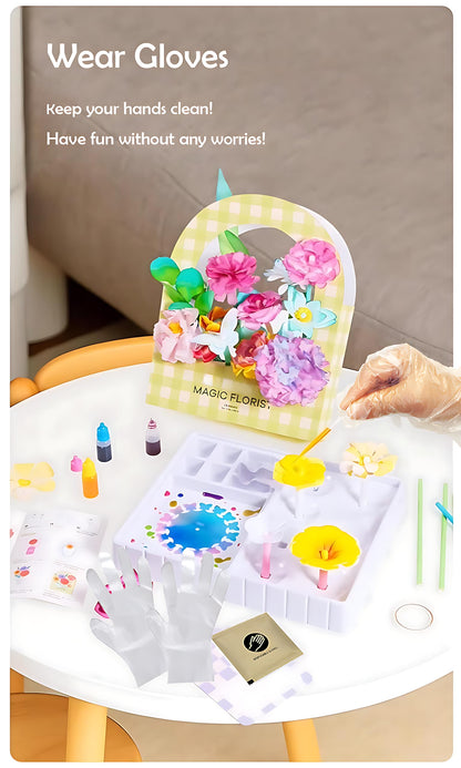 TEHZYORA Paper Flower Science Kits & Crafts for Girls Ages 8–12 – DIY Color-Wicking Blooming Flowers with Primary Dyes, STEM Art Project, Bouquet Box Included (Green)