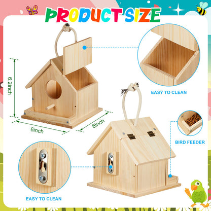 Liliful 12 Sets Wooden DIY Birdhouse Kit, Unfinished Bird Houses with Paints and Paintbrushes, Bird Feeder Craft Arts for Kids Ages 4-8, 8-12, Classroom Activity and Adults Wooden Craft Gifts