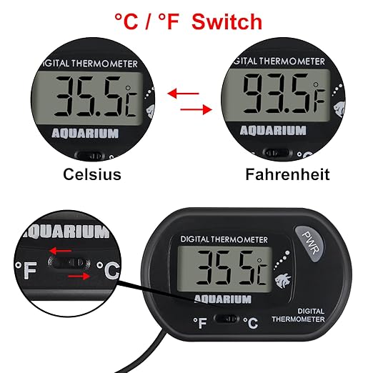 2Pack Digital Aquarium Thermometer with Large LCD Display, Reptile Thermometer for Vehicle, Terrarium, Fish Tank, Refrigerator
