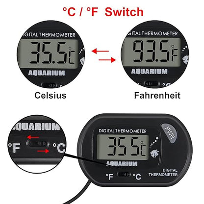 2Pack Digital Aquarium Thermometer with Large LCD Display, Reptile Thermometer for Vehicle, Terrarium, Fish Tank, Refrigerator