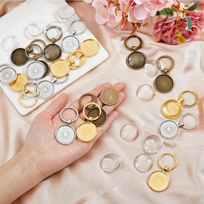 DICOSMETIC 18 Sets 3 Colors Keychain Pendant Tray Alloy Blanks Cabochon Settings and Glass Cabochons DIY Blank Dome Keychain Making Kit for Photo Resin Personalized Crafting