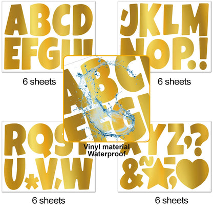Bemeol 234 Pieces 4 Inch Bulletin Board Letters Alphabet Cutout Letter for Bulletin Board Display Home Classroom School Decor(Gold)